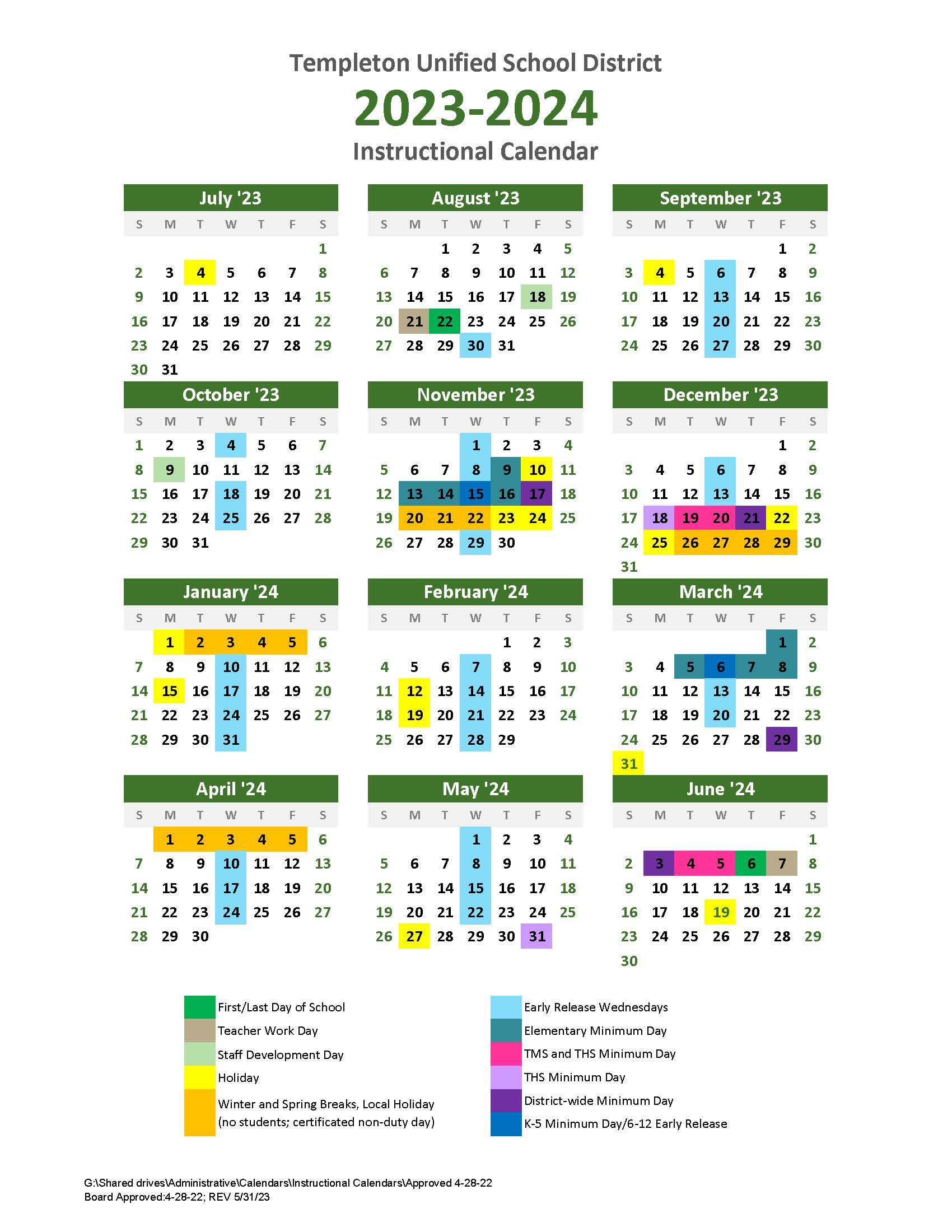 2023-2024 TUSD Instructional Calendar
